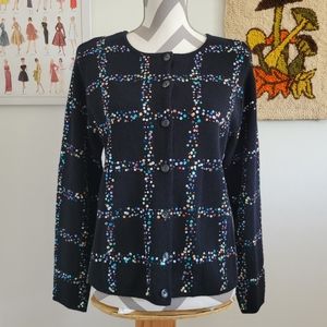 Robert Scott | Vintage Black Knit + Multicolor Sequin Cardigan